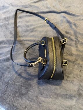 Black Leather Crossbody Bag with Gold Hardware